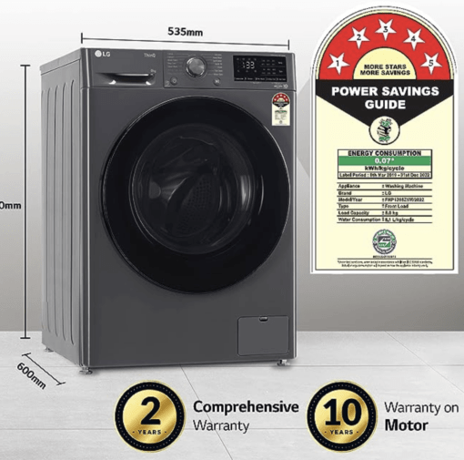 LG 8 Kg 5 Star Inverter Wi-Fi Fully-Automatic Front Loading Washing Machine with Inbuilt heater (FHP1208Z5M, Middle Black, AI DD Technology & Steam for Hygiene) - Image 3